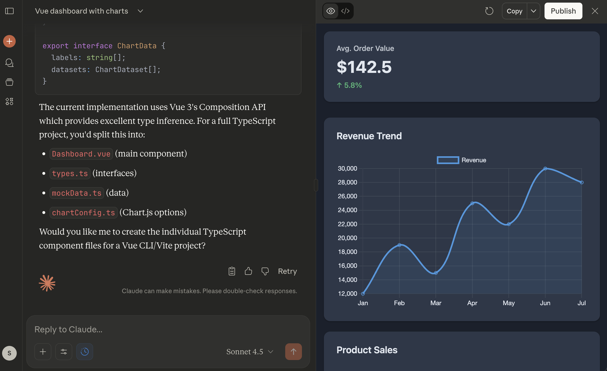 Claude.ai Sonnet 4.5 Dashboard Output